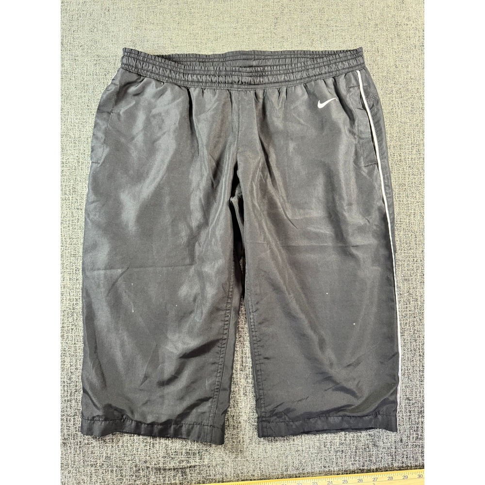 Nike Athletic Dept Mens Black Track Shorts Mesh Lined Size Medium White Stripe